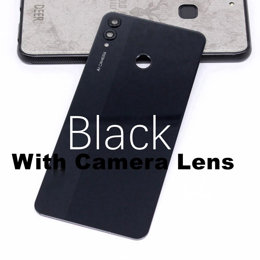 Back Glass Cover For HUAWEI Honor 8X Back Battery Cover Glass Panel Honor View 10 Lite Rear Door Housing Case With Camera Lens: Black With Lens