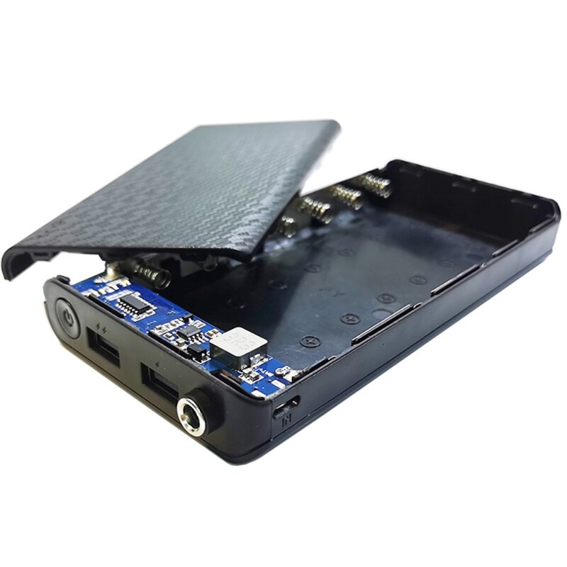 Durable DC Output 9V/12V Dual USB Output DIY 7x18650 Battery Case Non-removable Charging Box Power Bank Shell: black