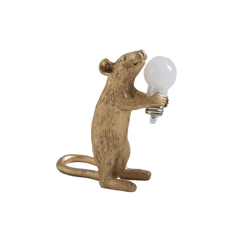 Kunstdier hars muis nachtlampje kat desktop decoratie muis lamp led kinderkamer bed ornamenten gouden tafellampen: Goudstation