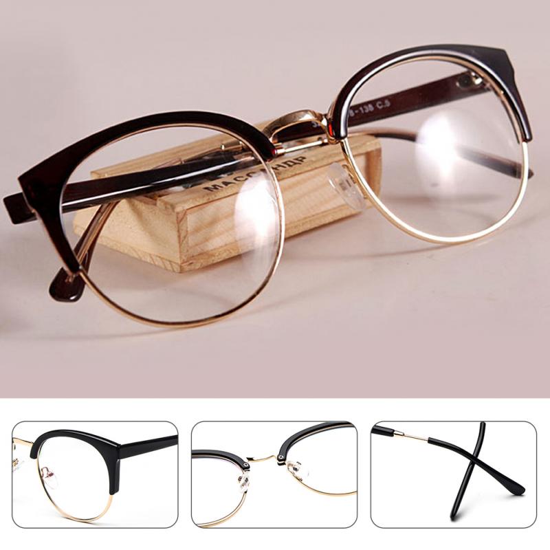 Women Stylish Cat Eye Semicircle Frame Optical Glasses Lightweight Metal+Plastic Anti-Radiation Goggles Plain Glass Spectacles