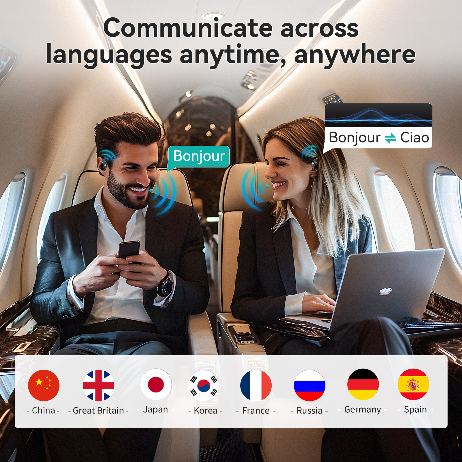 150 Languages Translator Earbuds Portable Two-way Instant Voice Translator Wireless Bluetooth Earphones for Travel Meeting Learn