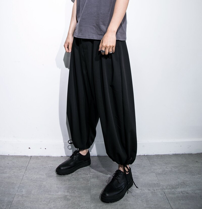 saferido Men's Wide Leg Shorts Loose Fashion Punk Shorts Irregular Harem Solid Jogger Streetwear Elastic Waist Summer Shorts