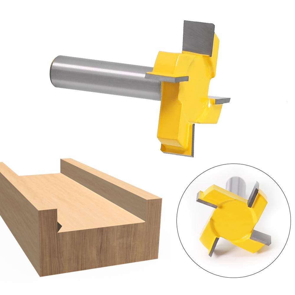 1pc 1/2"12mm Shank 4 Edge T Type Slotting Cutter Woodworking Tool Router Bits For Wood Industrial Grade Milling Cutter Slotting