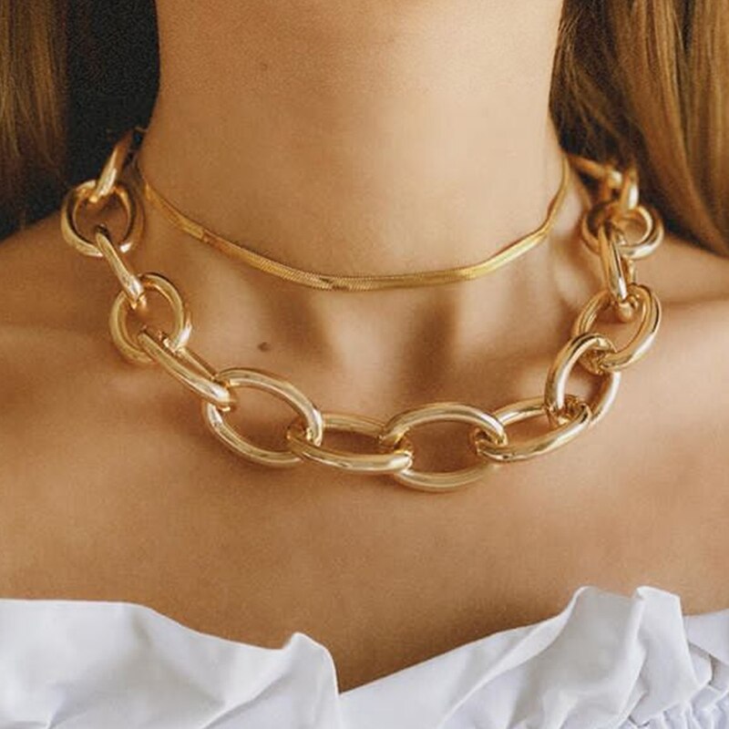 Cuban Gold Thick Chain Choker Necklace For Women Men Trendy Hip Hop Big Chunky Short Chain Choker Necklaces Jewelry: CS52088