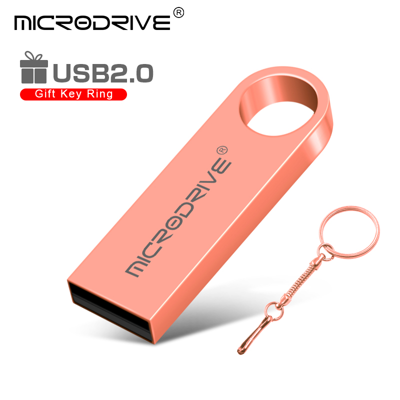 Metal USB Flash Drive Pendrive 8GB 16GB 32GB 64GB High Speed Memory Stick U Disk 128GB waterproof Key Ring metal stick key: Pink / 128GB