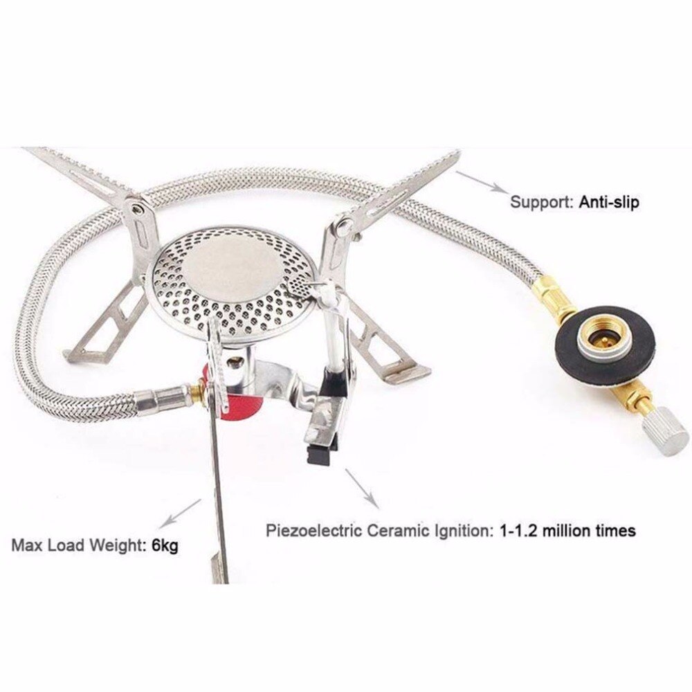 Estufa de Gas para Camping resistente y ultraligera de aleación de aluminio de acero inoxidable para exteriores con encendido piezoeléctrico para senderismo