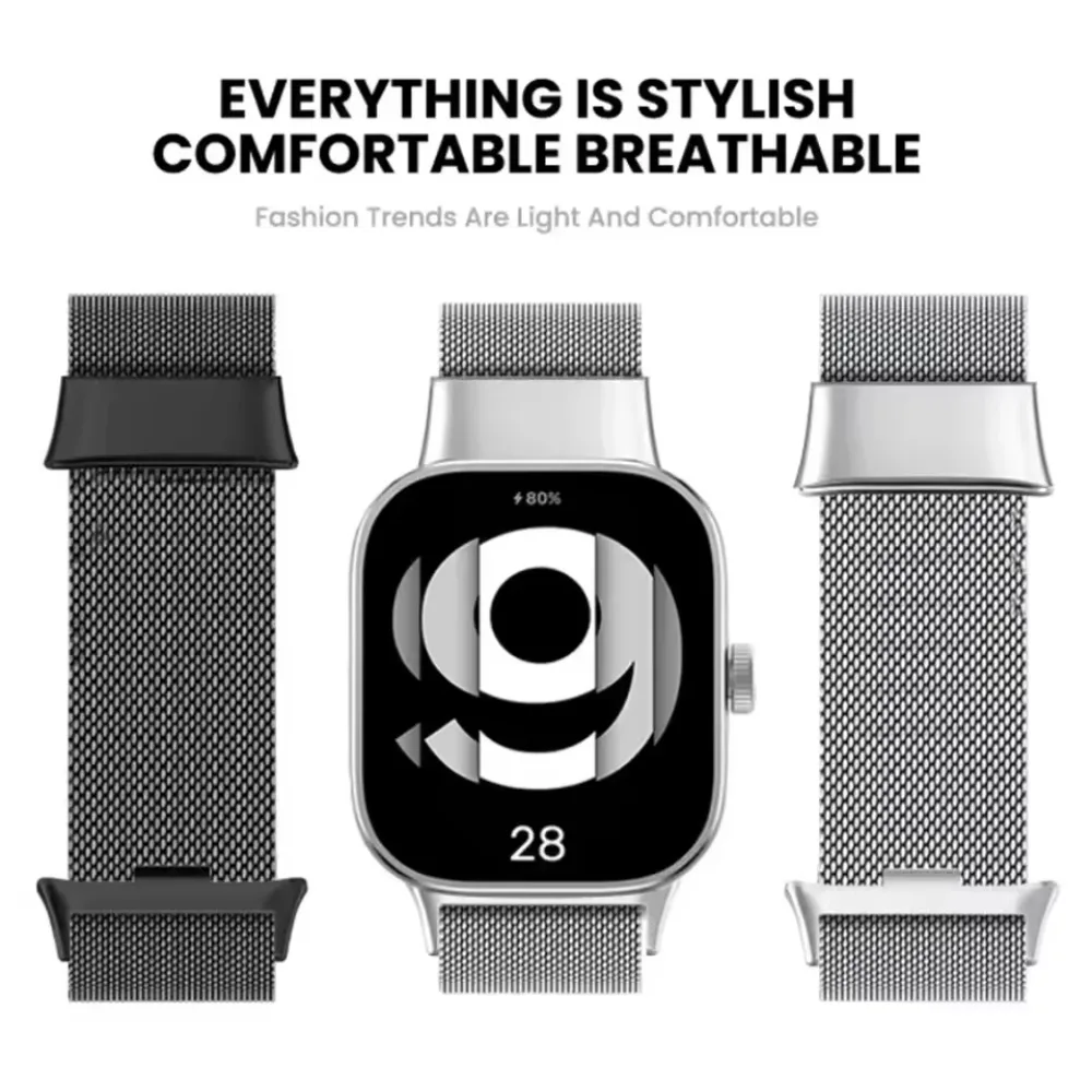 Milanesiskt metallarmband för xiaomi mi band 9 pro/mi band 8 pro magnetiskt andningsbart utbytbart armband för redmi watch 4/5 correa