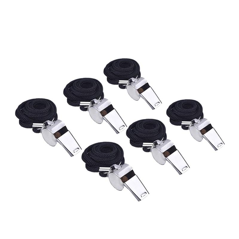 6 stk dommerfløyter i rustfritt stål med lanyard førstehjelpsfløyter for utendørsaktiviteter