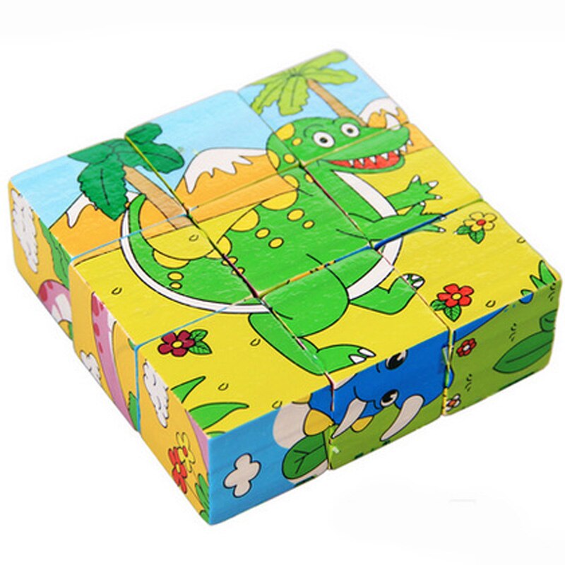 Holz Spielzeug Kinder Puzzle 3D 9 Stück Sechs Seitige Lernen Spielzeug Für Kinder Frühe Pädagogische Tier Obst Muster Kinder: Dinosaur
