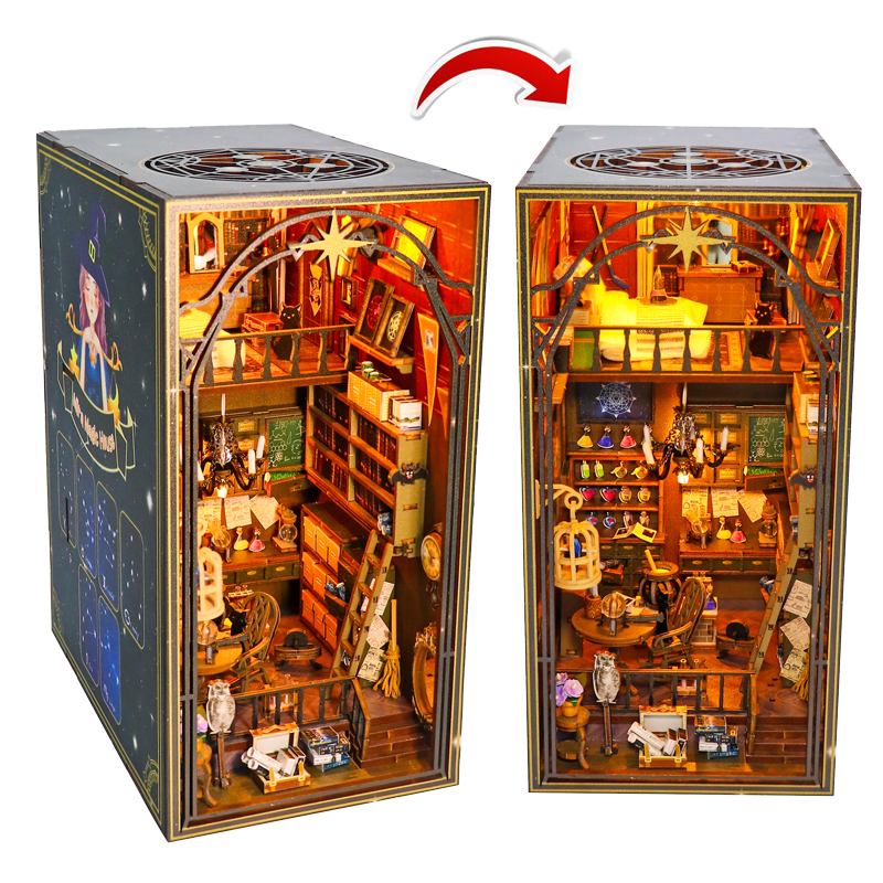 Kits de inserción de estante para rincón de libros, casa de muñecas en miniatura con muebles, caja para habitación, sujetalibros de flores de cerezo, tienda japonesa, juguetes,: PEACOCK BLUE