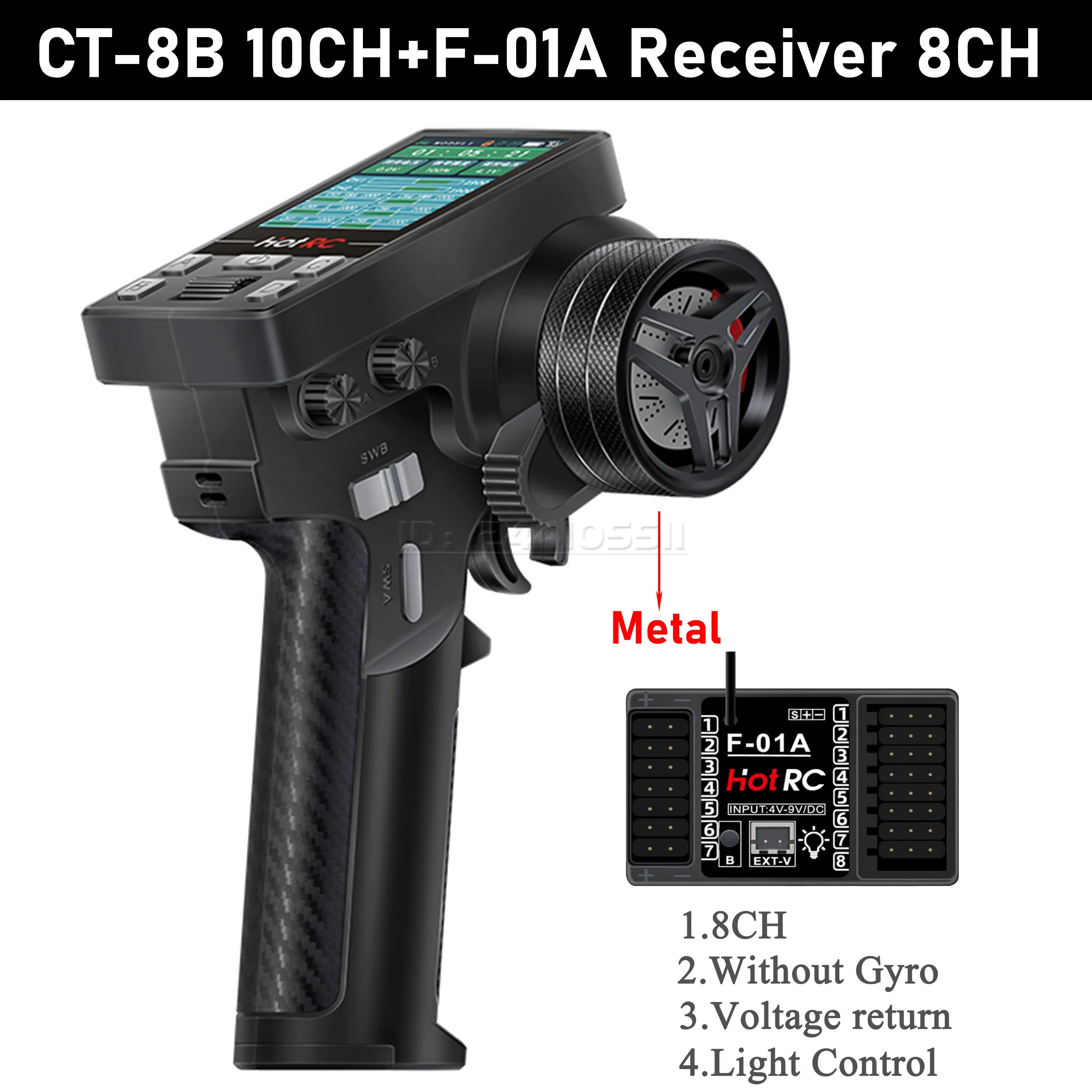 HOTRC 8CH 10CH CT-6B CT-8B 2.4G Transmitter Remote Control Gyro F-04A F-06A F-08A F-01AT Receiver for RC Cars Boat Tank Toy