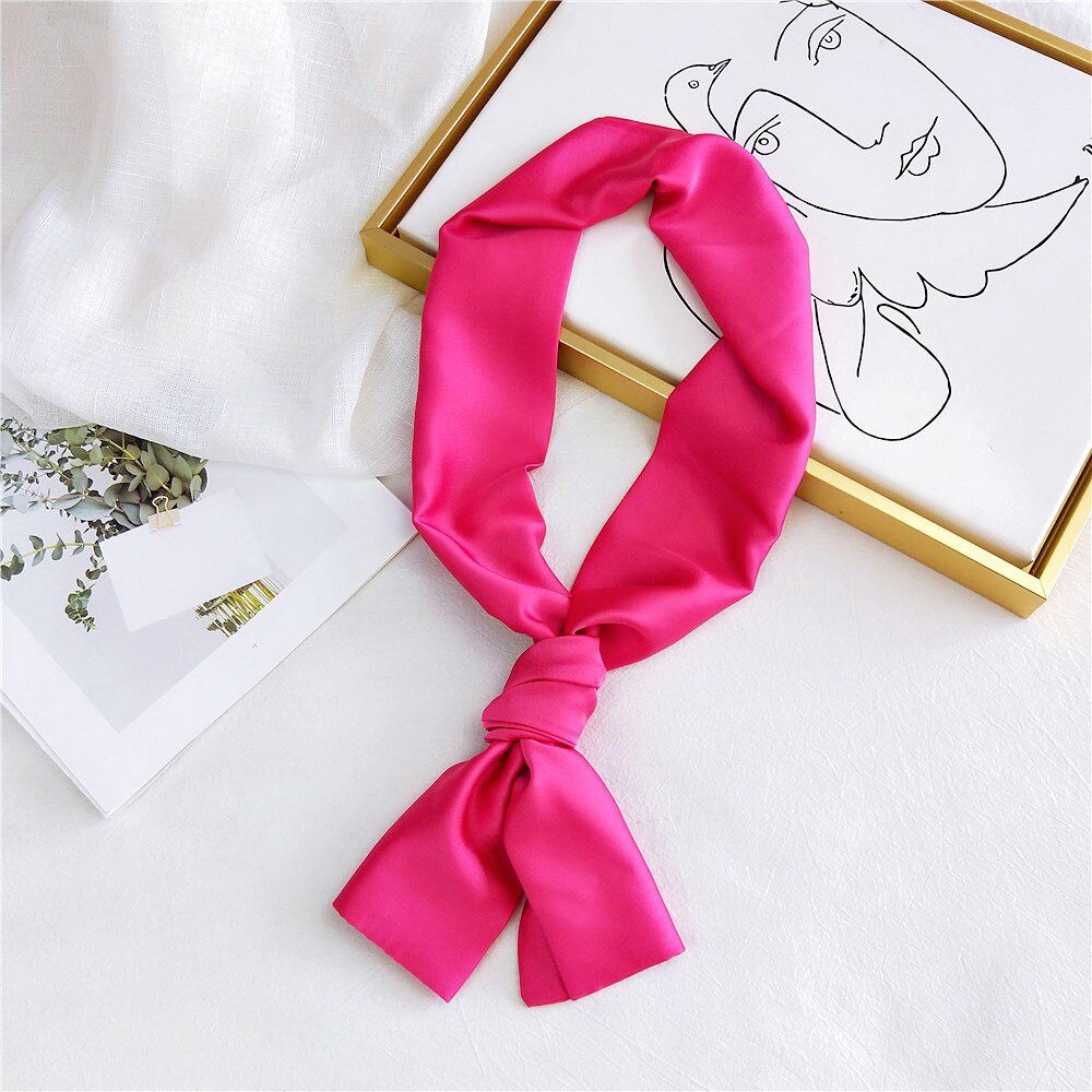 Pitkä laiha huivi silkkisatiininen kaulahuivi naisille yksiväriset hiushuivi naisten päähuivit pinkki vihreä: 06