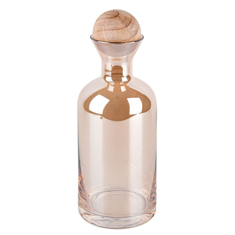Nordic Glass Carafe Water Pitcher with Wood Lid Kettle Drinking Cup Tea Pot Juice Jug Household Drinkware Clear Water Bottle: Amber