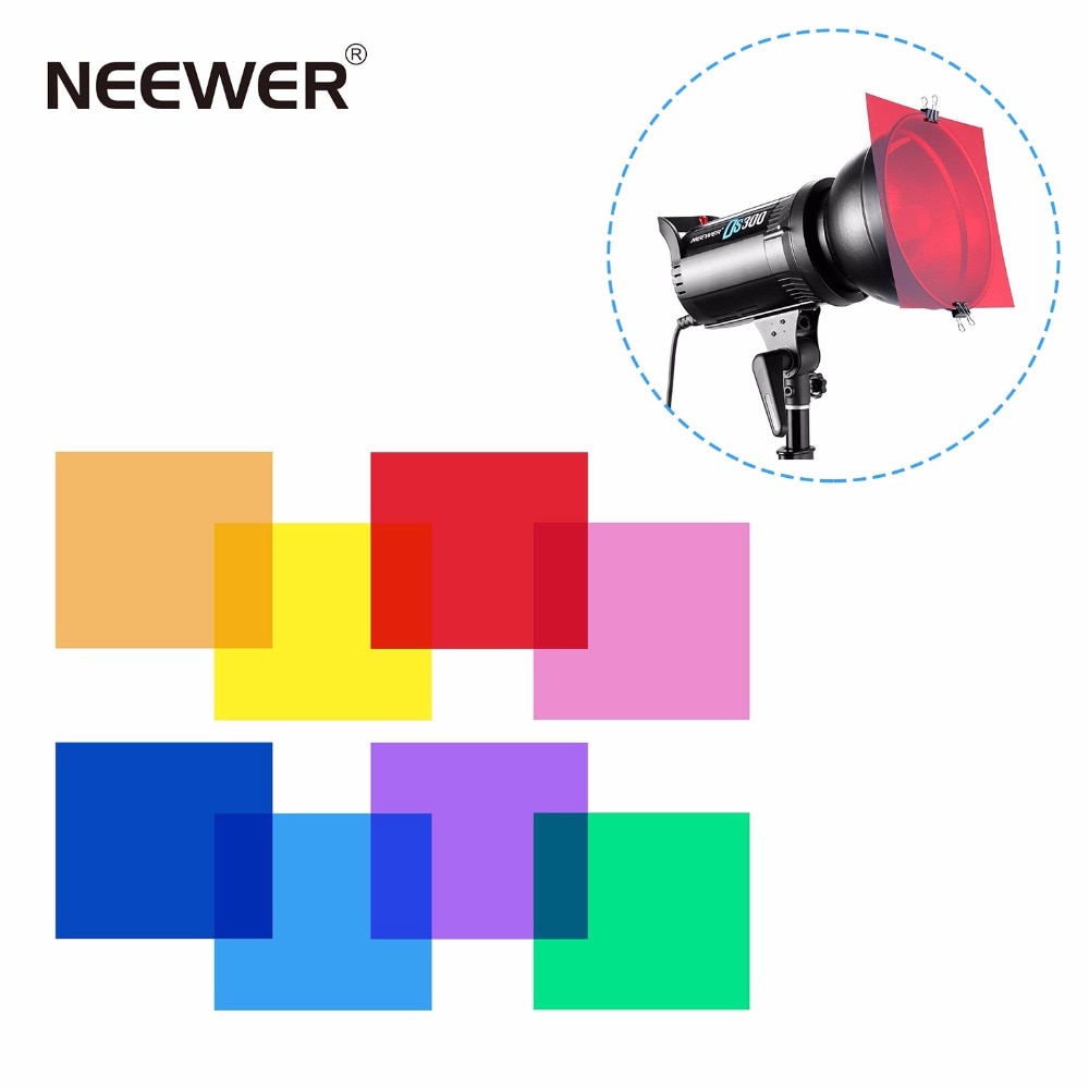 Neewer 30x30 cm Pack van 8 Transparante Kleur Correctie Verlichting Gel Filter in 8 Verschillende Kleuren