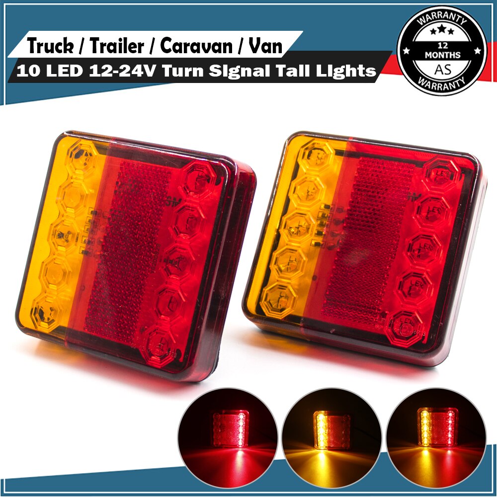 2PCS 10 LED Rear Tail Light Brake Reverse Waterproof Lamp Indicator Turn Signal Truck UTE Trailer Caravan Lorry 12V 24V