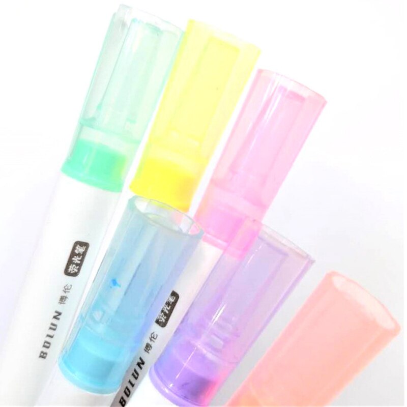 6Pcs Hoge Capaciteit Multicolour Highlighter Schuine Hoofd Effen Pen Marcador Kind Kantoor &amp; School Supplies