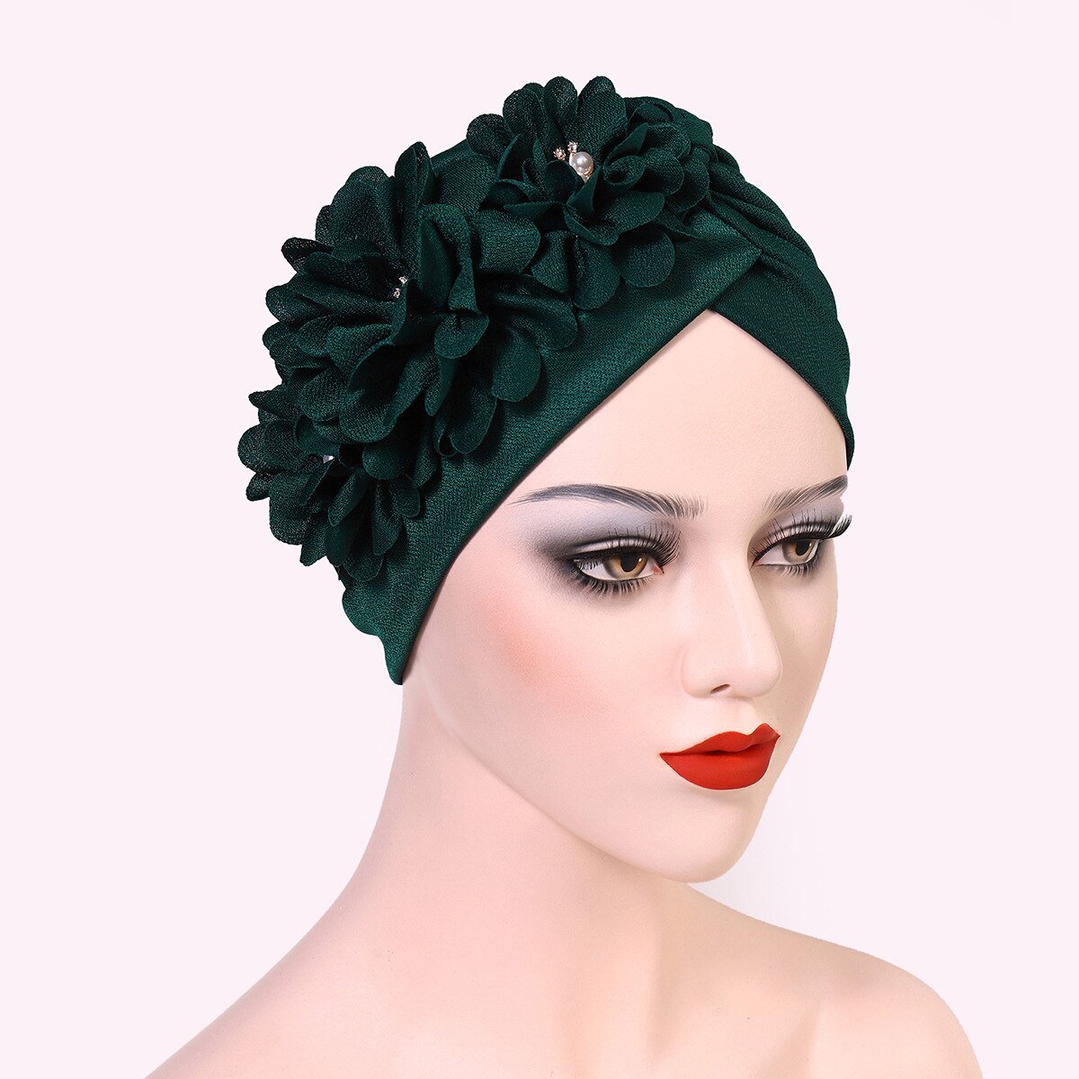 Turbante africano de flores y plumas para Mujer, gorro de , pañuelo musulmán para la cabeza, gorros para de boda, Turbante Autogele para Mujer: green