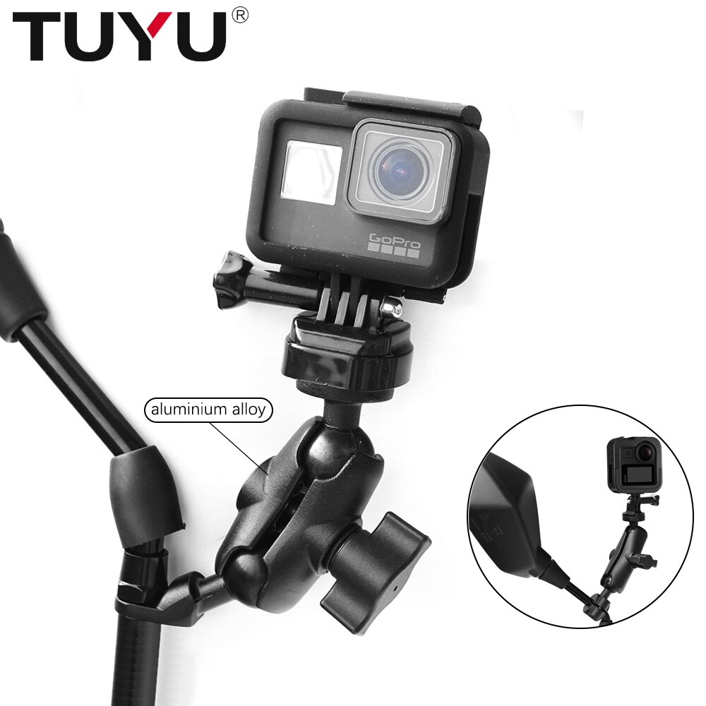 TUYU Motorcycle Bicycle Camera Rearview Mirror Holder with Adjustable Metal Fixed Bracket Stand For insta360 One X/R GoPro Max 9