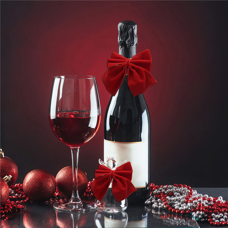ABUN-16 Red Bow Napkin Holder Rings, Velvet Bow Xmas Napkin Holder Buckle Table Decoration For Christmas Party Dinner: Default Title