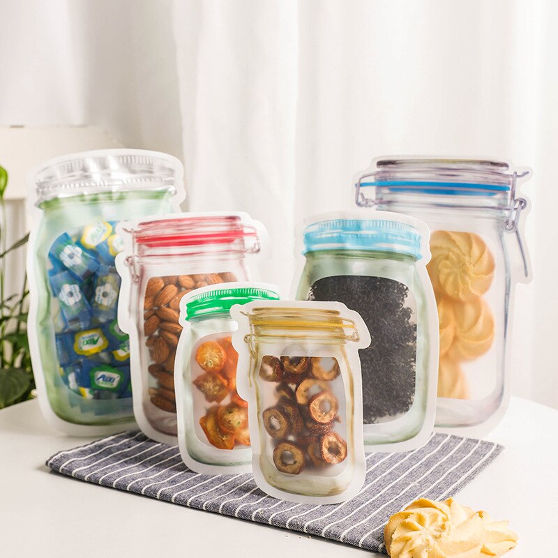 Mason burk flaskor ziplock påsar återanvändbar matförvaringspåse för snacks nötter godis kex kakpåsar köksorganisator förseglad påse
