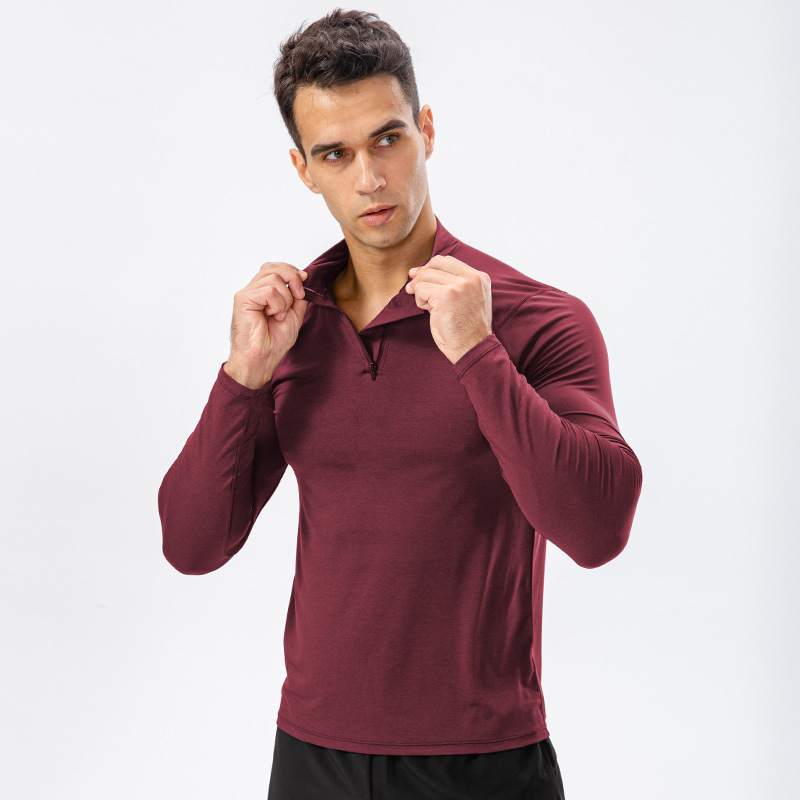 Herren Herbst Fitness Langarm Quick-Dry Lauf Tops Half-Reißverschluss Slim-Fit Training Sweatshirt Baselayer Unterhemden