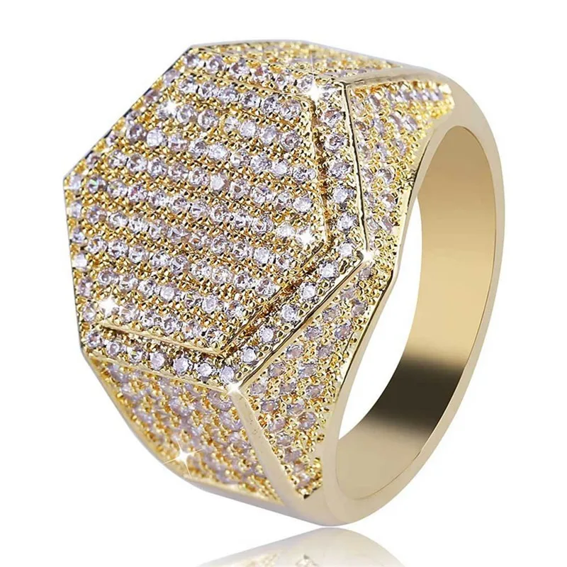 BAOSHINA męski pierścionek Hip Hop Iced Out wysokiej jakości Micro Pave CZ palec serdeczny kwadratowe pierścionki dla mężczyzn biżuteria: 6 / Srebrny