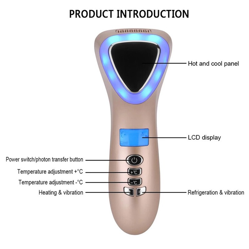 Ultrasonic Cryotherapy LED Cold Hammer Facial Lifting Vibration Massager Face Body Spa Import Export Ion Beauty Equipment
