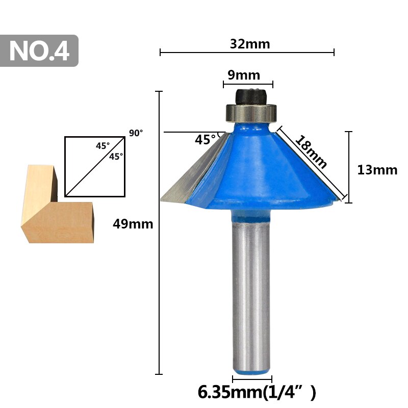 CMCP 1 pièces 6.35mm 8mm tige bois routeur Bits carbure CNC fraises coin arrondi outils de coupe de bois: No.4