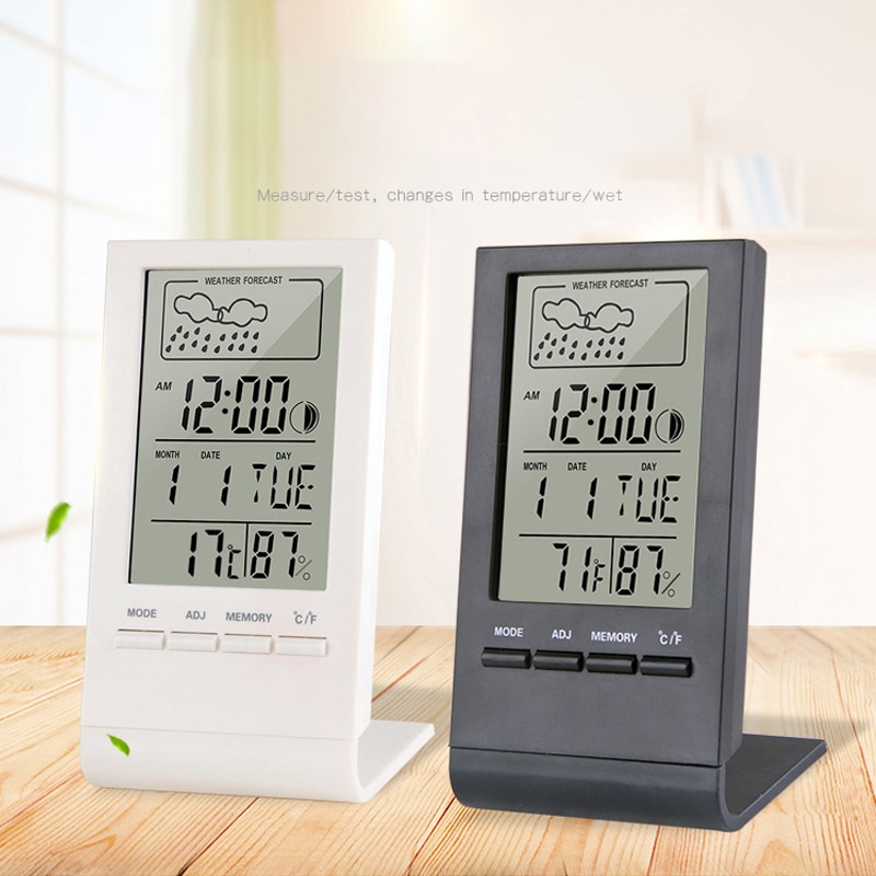 Digitalt lcd indendørs termometer hygrometer vækkeur kalender vejrstation skrivebord ur temperatur luftfugtighed meter barometer