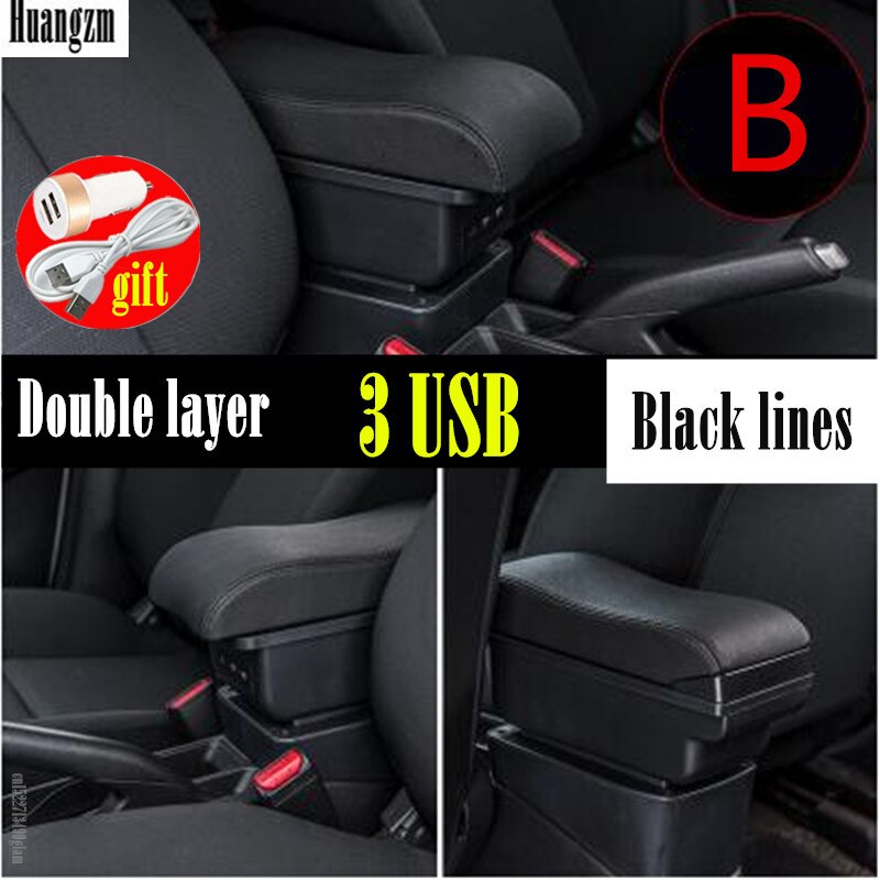 For TOYOTA Yaris armrest For TOYOTA Yaris Vitz Car armrest box car accessories central storage box Retrofit parts with USB: B2 style black line
