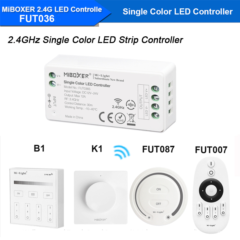 Milight MiBoxer Touch Dimmen Afstandsbediening Led Controller DC12V DC24V 12A PWM Draadloze 2.4G LED Dimmer Controller FUT036 voor 5050 3528