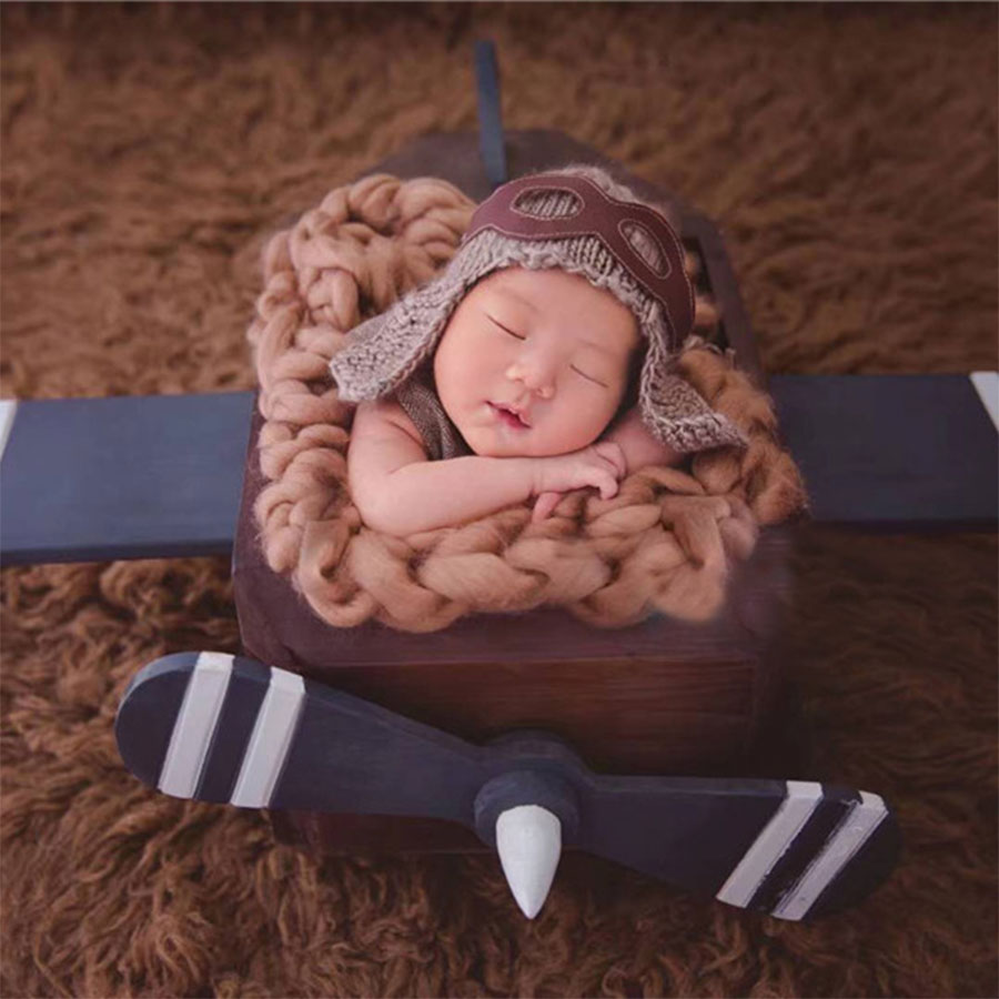 Knit Crochet Baby Hat For Boys Newborn Baby Toddler Infant Photo Prop Photography Pilot-Style Baby Knitted Cap Outfit Set