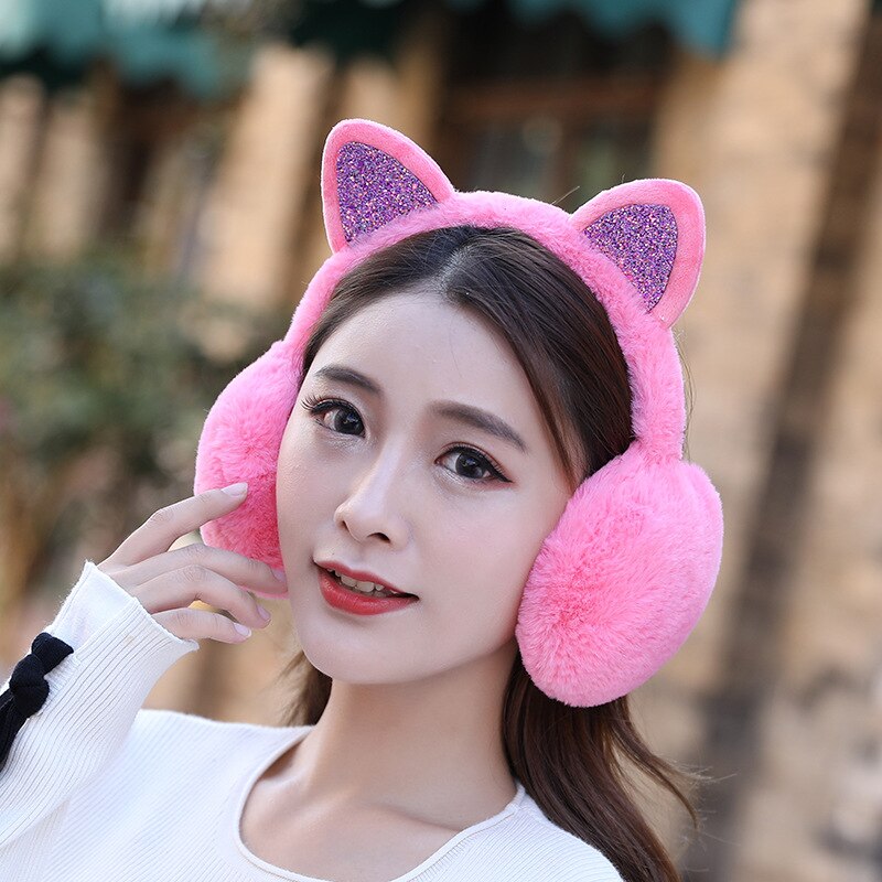 Earmuffs orelhas de gato brilhante earmuffs pelúcia inverno bonito glitter sequinear aquecedores earmuffs proteção fria macio earmuffs