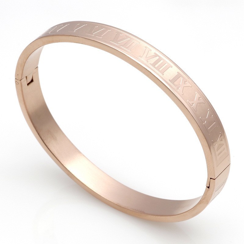 Liefde Romeinse Cijfer Mannen Vrouwen Armband Titanium Staal 4 Kleuren Paar Bangle Armband Voor Mannen Vrouwen Sieraden: rose / Women Size