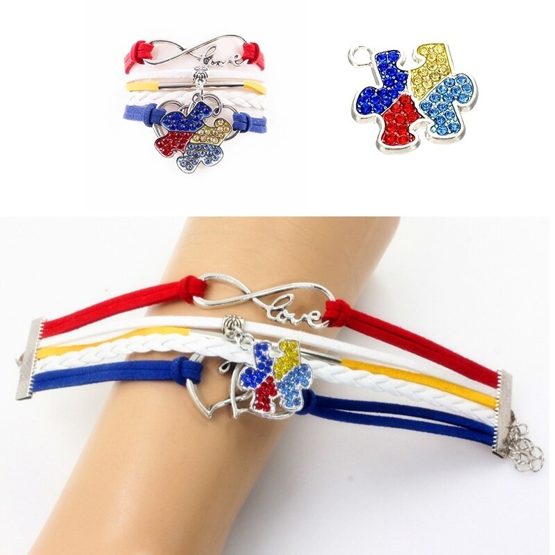 Infinity Love Hope Autism Awareness Bracelet Rhinestone Puzzle Piece Charm Bracelets Bangles For Women Men Jewelry