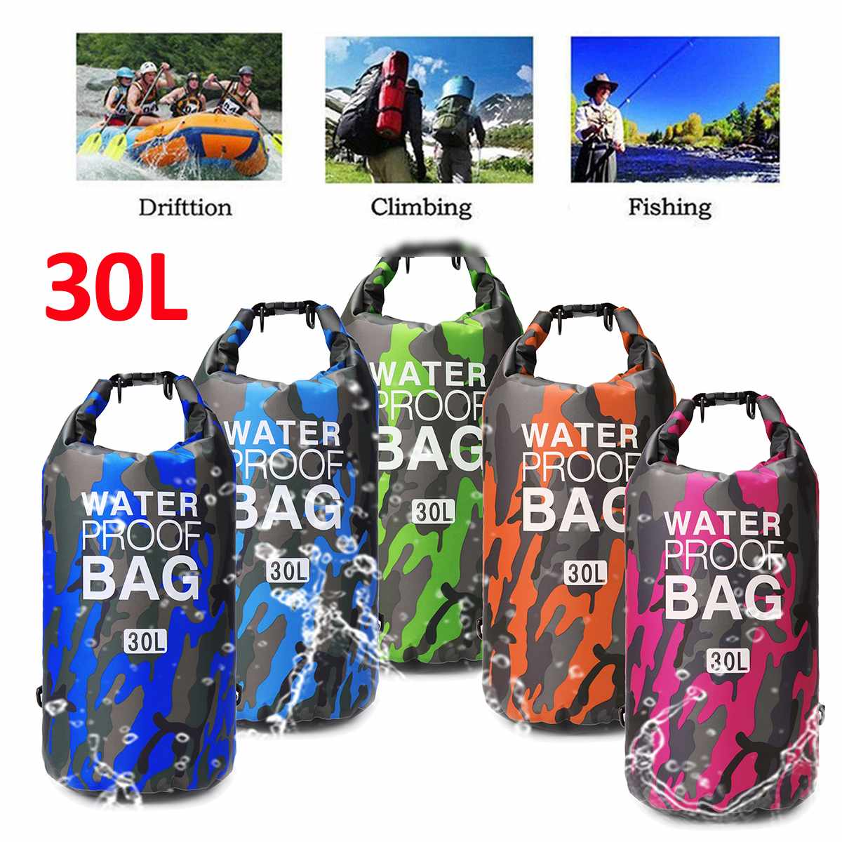 Pvc waterdichte opvouwbare camouflage droogzak outdoor strand duiken kamperen wandelen rugzak droogzak 30l