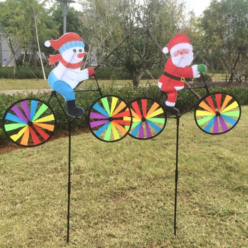 3D Grote Kerstman Op Fiets Windmolen Wind Spinner Draaimolen Yard Garden Decor