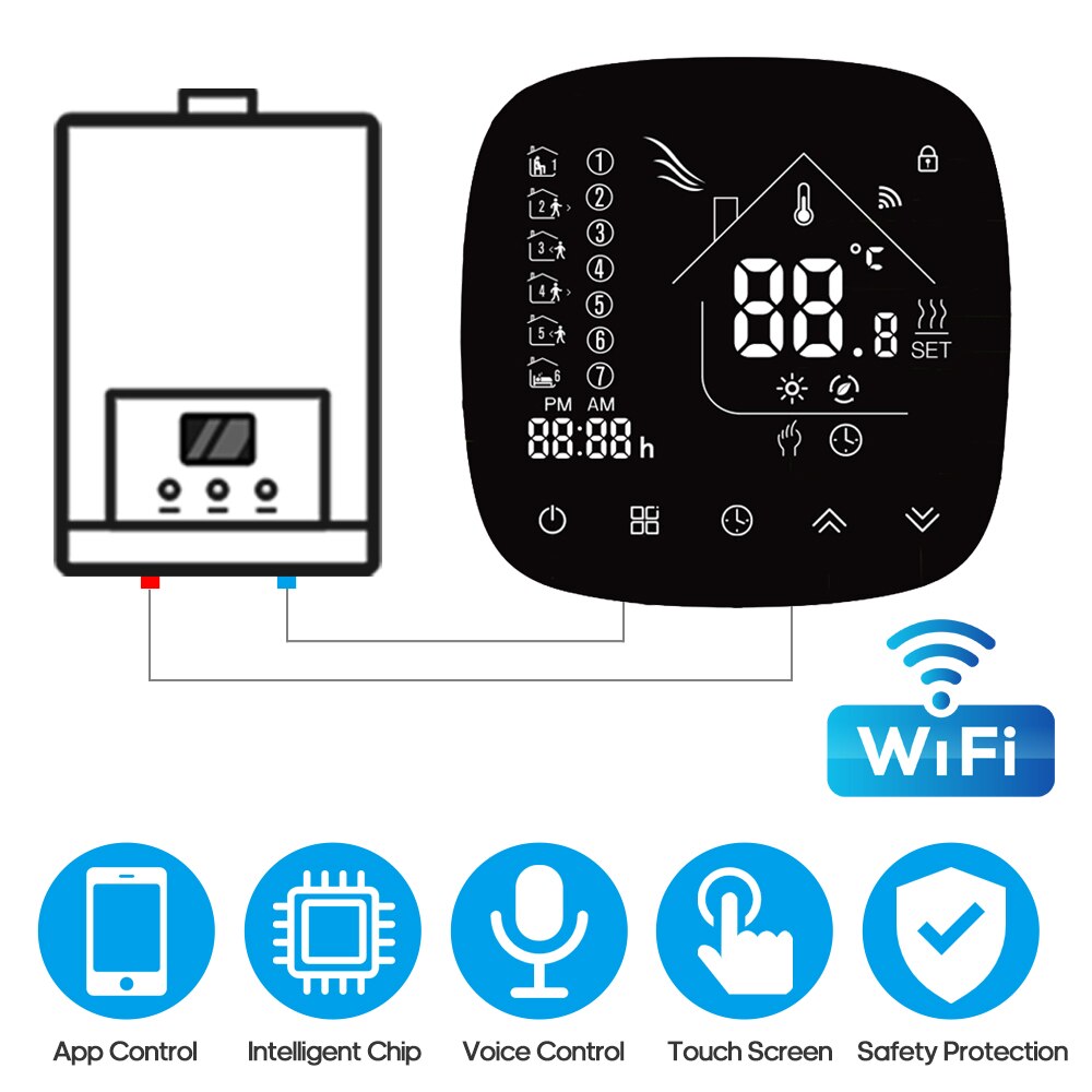 Programmable Thermostat Wifi Thermostat with Touchscreen LCD Display Weekly Energy Saving Smart Temperature Controller Tool