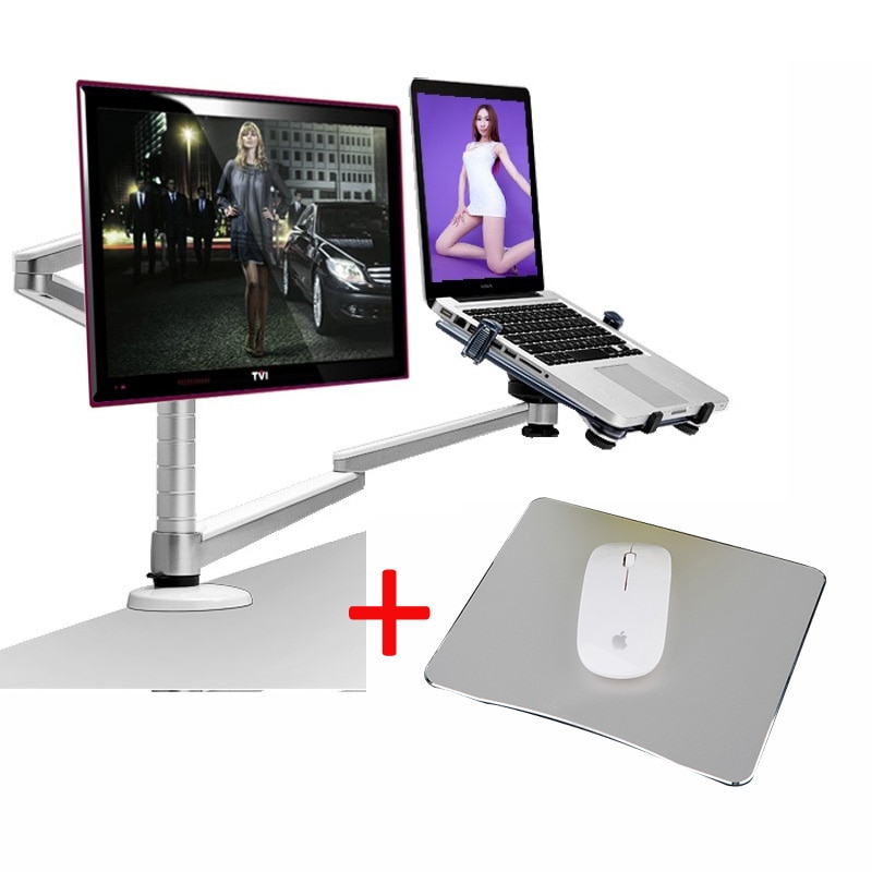 OA-7X Multimedia Desktop Dual Arm 27inch LCD Monior Holder+ Laptop Holder Stand Table Full Motion Dual Monitor Mount Arm Stand: with mouse pad