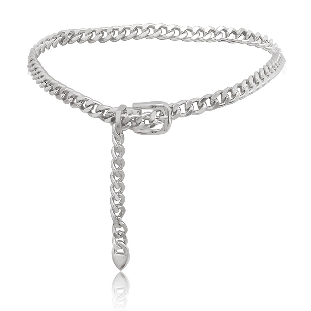 Damer perle talje kæde metal kæde bælte enkle justerbare vilde tynde linning kvinder kjole bælter ремень: Sølv