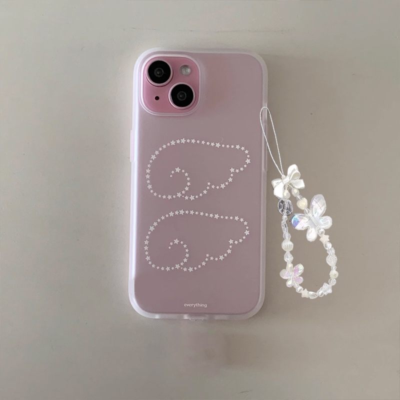Jolie coque de téléphone coréenne Ins Star ailes d'ange, dessin animé, pour iPhone 16 15 14 13 12 11 Pro Max XR XS 7 8 Plus MINI Y2K porte-bonheur: Cuir artificiel / GRIS