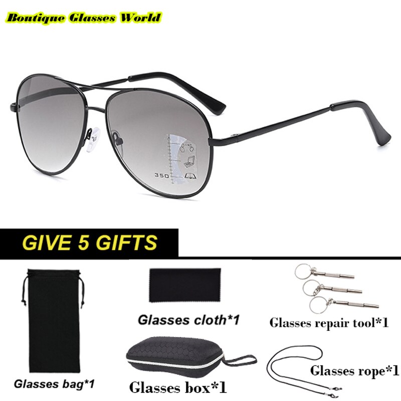 Retro Progressive Multi-Focus Zon Leesbril Mannen Vrouwen Smart Zoom Anti-Blauw Licht Outdoor Full Frame Grijs brillen 2022: +350 / round-gray