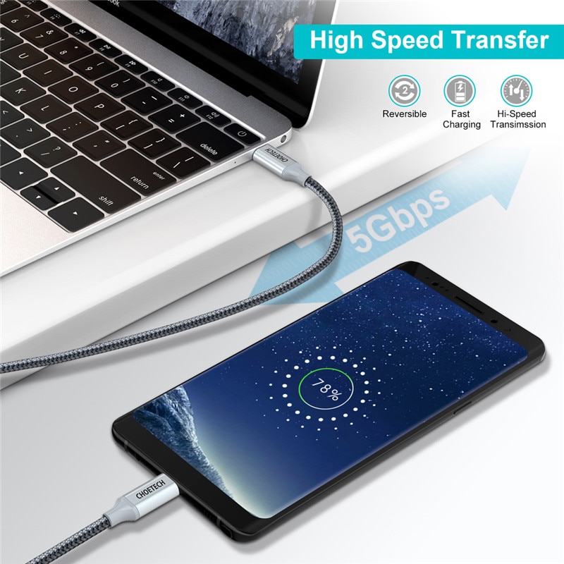 Choetech USB Typ C zu USB C Kabel für Samsung S10 S9 Plus PD 100W Schnelle Ladekabel für macbook Profi schnell aufladen 4,0 USB Kabel