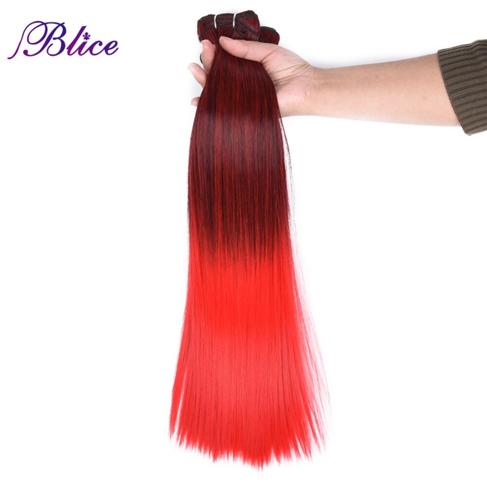 Blice Synthetische Haar Weben 18 zoll Mix # 1B/Rot Yaki Gerade Doppel Lange Schuss Nähen in Haar Extensions 100G/Stück 3 teile/los