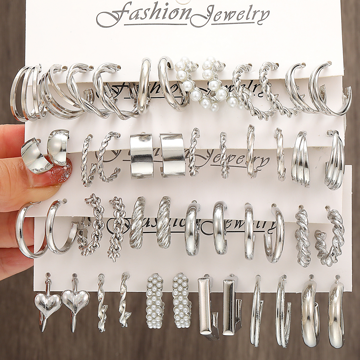 24 Pairs of Earrings Set Twisted Personality Simple Temperament Geometrical Twist Pearl Earrings: Default Title