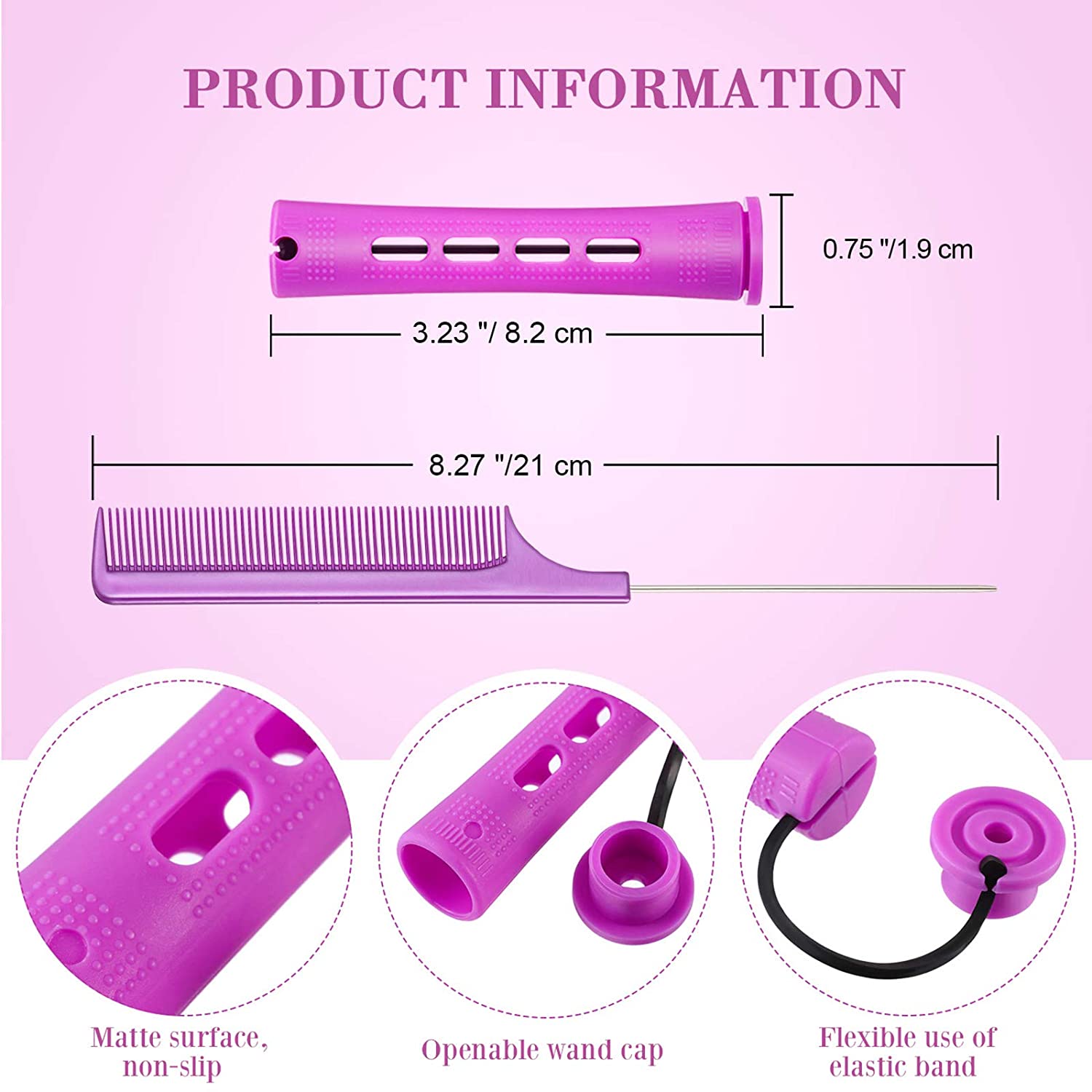 Perm Rods and 24 Pieces Hair Rollers with Hair Cold Wave Rods Hair Curler for Women Long Short Hair（purple）