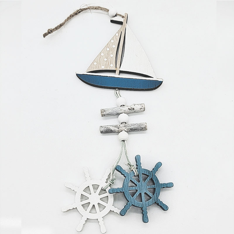 Colgante de madera de estilo marino, decoración colgante de pared de barco de peces pequeños, creativos, artesanías de viento del océano, decoración del hogar: Verde claro