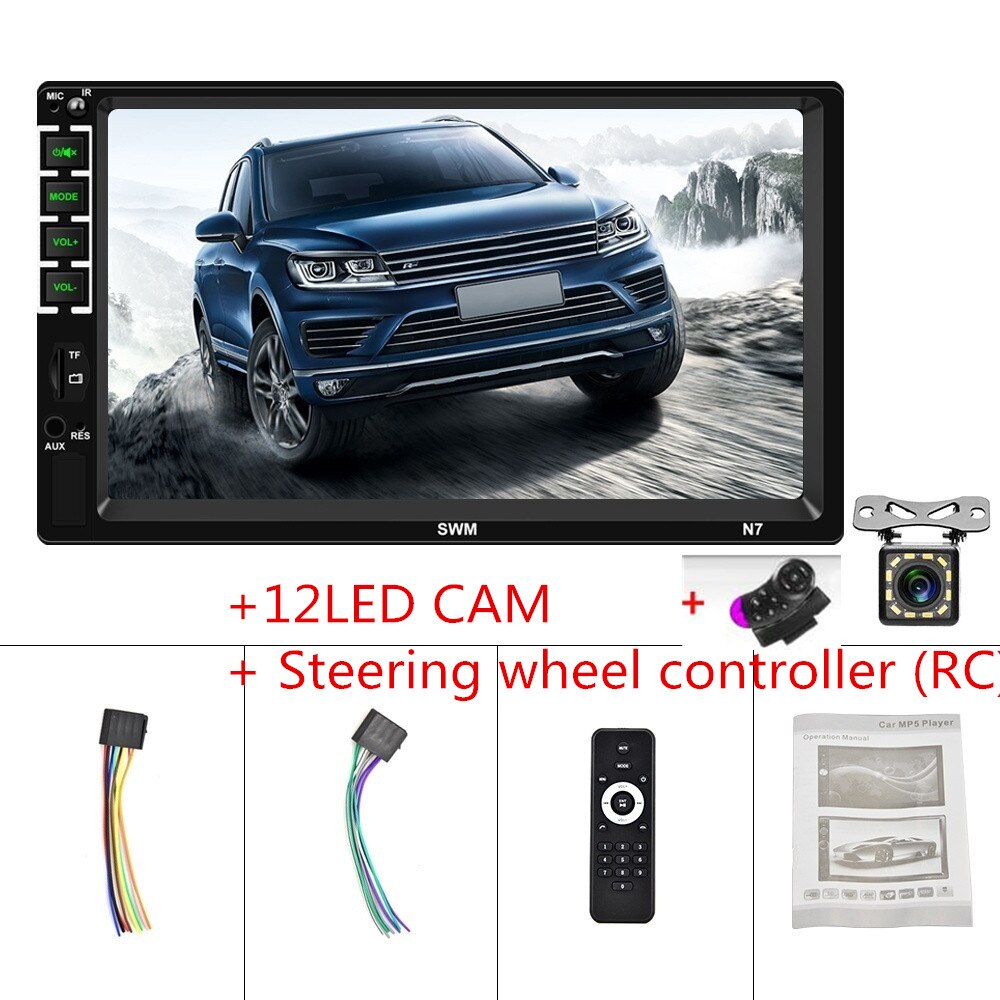Autoradio 7" Double 2 DIN Head Unit Car Stereo MP5 Player Touch Screen Radio FM/USB/AUX: RC and 12led cam