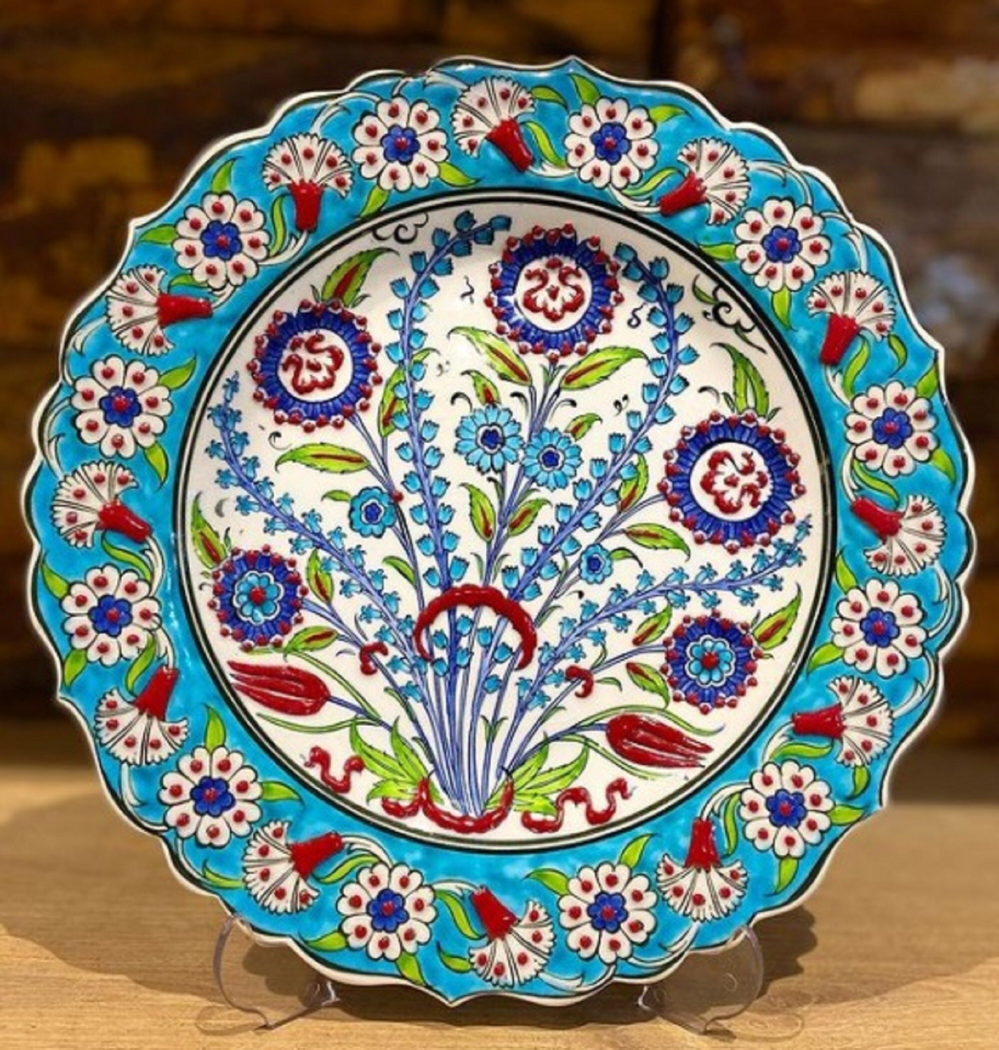 Handmade and Handpainted 30cm Ceramic Plate,Handmade Ceramics, English, Health ceramic,Oriental ceramic plate: Deep Blue