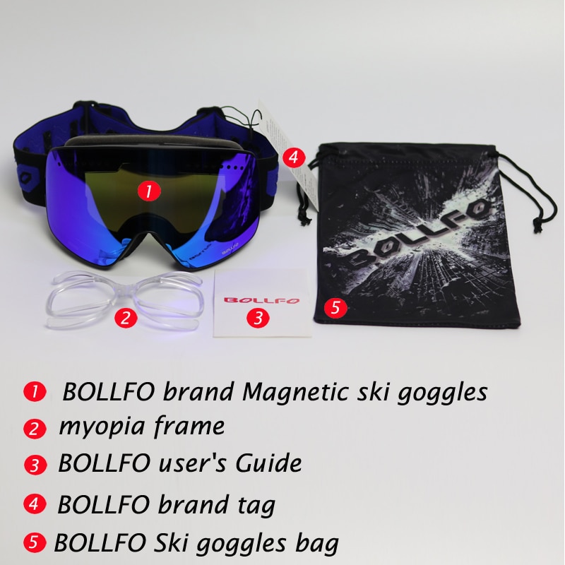 Bollfo merkki magneettiset hiihtolasit tuplalinssiset vuorikiipeilylasit  uv400 huurtumista estävät laskettelulasit miesten naisten moottorikelkkalasit